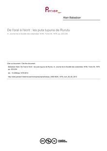 De l oral à l écrit : les puta tupuna de Rurutu - article ; n°65 ; vol.35, pg 223-234