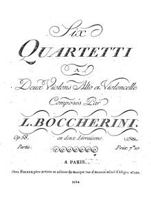 Partition violoncelle, 6 corde quatuors, G.242-247 (Op.58), Boccherini, Luigi par Luigi Boccherini