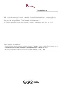 M. Marrache-Gouraud, « Hors toute intimidation ». Panurge ou la parole singulière. Etudes rabelaisiennes  ; n°1 ; vol.58, pg 116-117