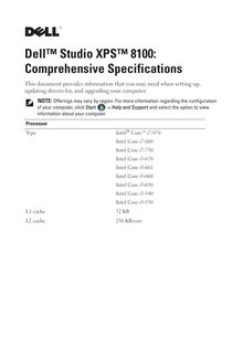 Dell™ Studio XPS™ 8100:  Comprehensive Specifications
