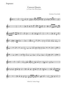 Partition Soprano, Canzon Quarta à , Canto Alto ténor Basso, Frescobaldi, Girolamo