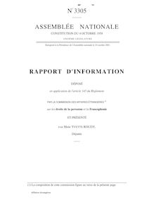 Rapport d'information déposé par la Commission des affaires étrangères sur les droits de la personne et la francophonie