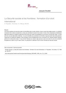 La Sécurité sociale et les frontières : formation d un droit international - article ; n°2 ; vol.10, pg 263-276