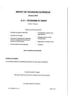 Economie - Droit 2010 BTS Management des unités commerciales