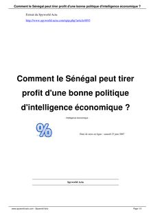 Comment le Sénégal peut tirer profit d une bonne politique d  intelligence économique ?