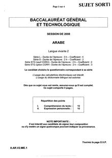 Arabe LV2 2008 S.T.G (Gestion des Systèmes d Information) Baccalauréat technologique