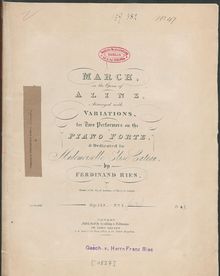 Partition complète, March en pour opéra of Aline avec variations, Op.148 no.1