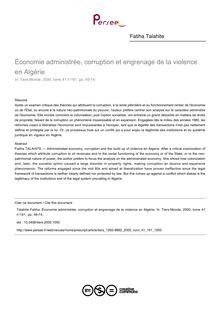 Économie administrée, corruption et engrenage de la violence en Algérie - article ; n°161 ; vol.41, pg 49-74