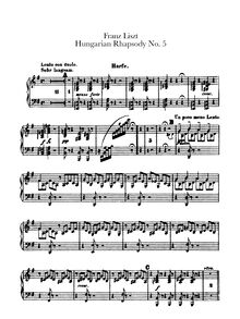 Partition harpe, Hungarian Rhapsody No.5, Héroïde-élégiaque, E minor
