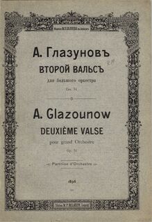 Partition Color Covers, Concert Waltz No.2, F major, Glazunov, Aleksandr