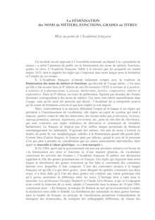 Académie française : la féminisation des noms de métiers, fonctions, grades et titres 
