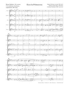 Partition , Ecco la Primavera2 B♭ cornets, 3 B♭ intruments (trombones, baritones, euphoniums, BB♭ tuba), madrigaux pour 5 voix