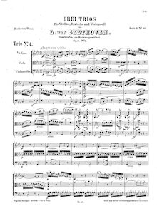 Partition No.3 en C minor, 3 corde Trios, Beethoven, Ludwig van