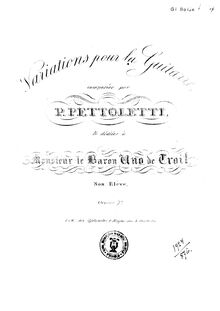 Partition complète, Variations pour la Guitarre, Op.7, Pettoletti, Pietro