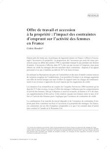 Offre de travail et accession à la propriété : l impact des contraintes d emprunt sur l activité des femmes en France