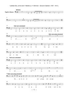 Partition basson, Bassus (F4 clef), Jubilate Deo omnis terra, Gabrieli, Giovanni