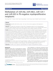 Methylation of miR-34a, miR-34b/c, miR-124-1and miR-203in Ph-negative myeloproliferative neoplasms