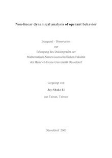 Nonlinear dynamical analysis of operant behavior [Elektronische Ressource] / vorgelegt von Jay-Shake Li