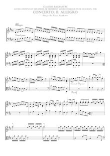 Partition Allegro, Livre / Contenant / des pièces de different Genre / d Orgue / Et de Clavecin / PAR / Le S.r Balbastre / Organiste / de la Cathedralle / de Dijon / 1749 par Claude-Bénigne Balbastre