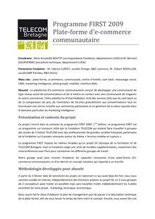 Programme FIRST 2009 Plate-forme d e-commerce communautaire
