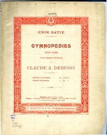 Partition couverture couleur, : Trois Gymnopédies, Satie, Erik