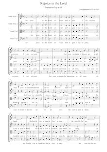 Partition Score et parties avec C-clefs, Rejoice en pour Lord, Transposed to F