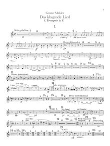 Partition trompette 1, 2, 3, 4 (F), Das Klagende Lied, Mahler, Gustav