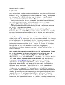 Lettre ouverte à Facebook du WAM (Women, Action & The Media) Version française