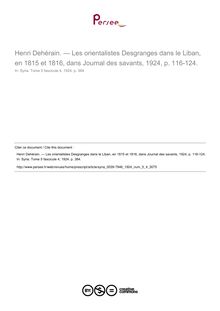 Henri Dehérain. — Les orientalistes Desgranges dans le Liban, en 1815 et 1816, dans Journal des savants, 1924, p. 116-124.   ; n°4 ; vol.5, pg 384-384
