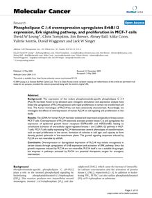 Phospholipase C δ-4 overexpression upregulates ErbB1/2 expression, Erk signaling pathway, and proliferation in MCF-7 cells