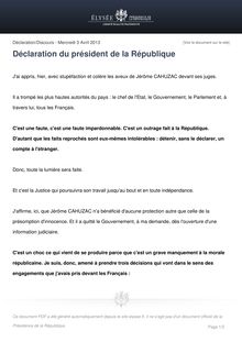Affaire Cahuzac : Déclaration du président de la République