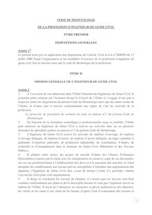 CODE DE DEONTOLOGIE DE LA PROFESSION D INGENIEUR DE GENIE CIVIL ...