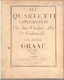 Partition violon I, Sei Quartetti Concertanti per due Violini, Alto et violoncelle