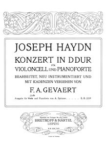Partition de piano, violoncelle Concerto No.2, D major par Joseph Haydn