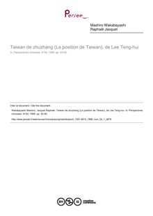 Taiwan de zhuzhang (La position de Taiwan), de Lee Teng-hui  ; n°1 ; vol.54, pg 93-95