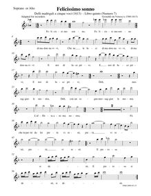 Partition Soprano (alto notation pour alto enregistrement ), Madrigali A Cinque Voci [Libro Quinto]