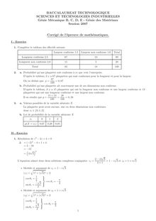 Corrige Bac technologique Mathematiques 2007 STIMAT