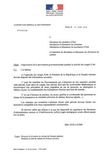 Circulaire Matignon - Vacances du gouvernement (25/06/2018)