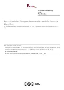 Les universitaires étrangers dans une ville mondiale : le cas de Hong Kong - article ; n°1 ; vol.15, pg 121-137