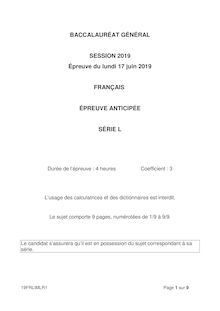 Sujet Bac Francais 2019 (L)
