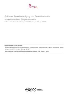 Guldener, Beweiswûrdigung und Beweislast nach schweizerischem Zivilprozessrecht - note biblio ; n°2 ; vol.8, pg 325-327