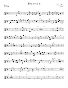 Partition ténor viole de gambe, alto clef, fantaisies pour 4 violes de gambe par Simon Ives