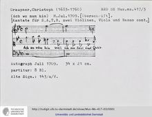 Partition complète, Ach wo nun hin, C minor, Graupner, Christoph