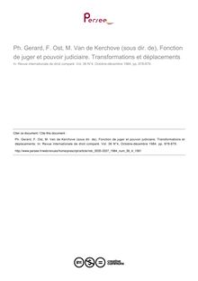 Ph. Gerard, F. Ost, M. Van de Kerchove (sous dir. de), Fonction de juger et pouvoir judiciaire. Transformations et déplacements - note biblio ; n°4 ; vol.36, pg 1238-1239