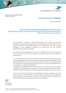 Communiqué du Groupe La Poste au sujet de Jean Paul Bailly