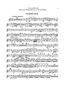 Partition clarinette 1, 2 (B♭), Slavonic Rhapsodies, Slovanské rapsodie par Antonín Dvořák