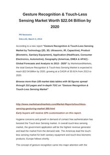 Gesture Recognition & Touch-Less Sensing Market Worth $22.04 Billion by 2020