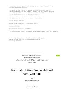 Mammals of Mesa Verde National Park, Colorado