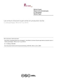 Les erreurs d accord sujet-verbe en production écrite - article ; n°4 ; vol.96, pg 587-610
