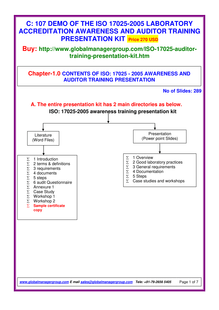 ISO 17025:2005 Laboratory Management System Awareness and Auditor Training